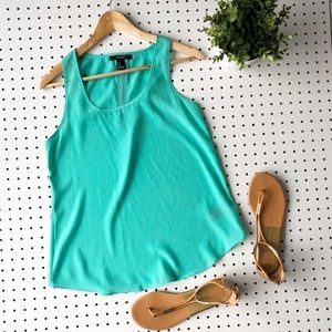 FOREVER 21 bright teal silky tank top with zipper